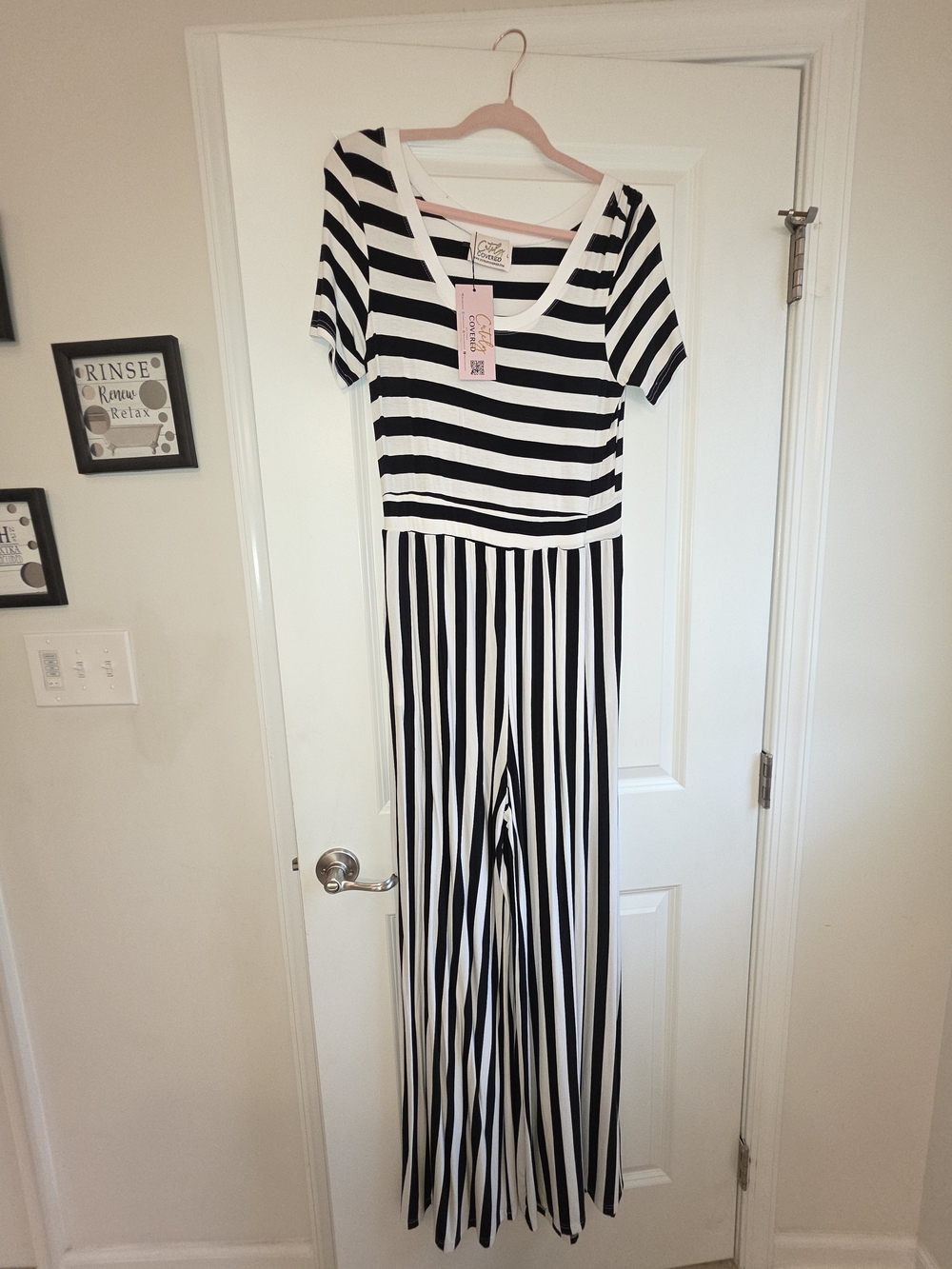 Striped Black & White Wide-Leg Jumpsuit